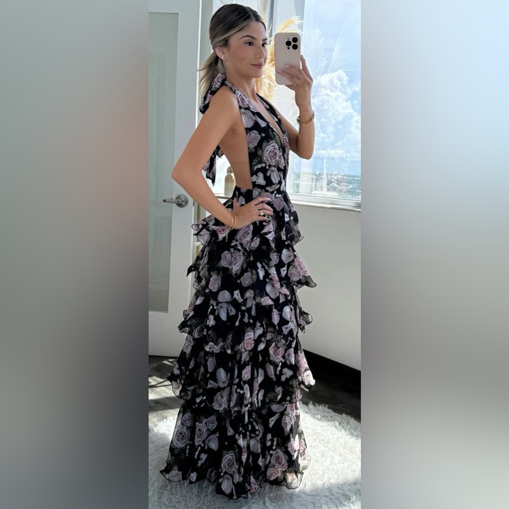 Floral Halter Ruffle Maxi Dress - Picture 2 of 5